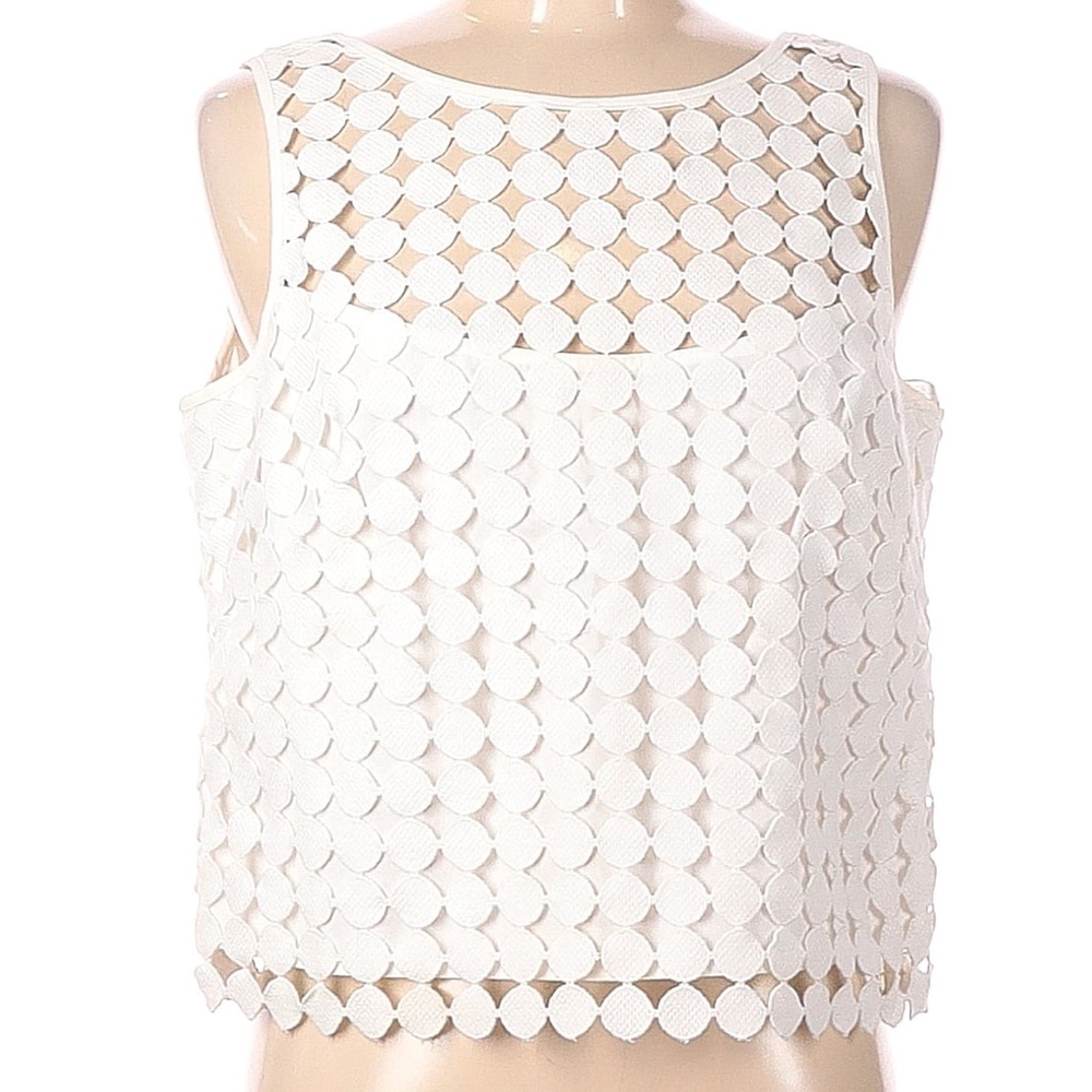 White House Black Market WHBM White Disco Dot Cut Out Sleeveless Crop Top 6